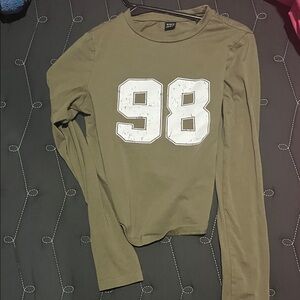 Olive Green Long Sleeve Top with '98' Print